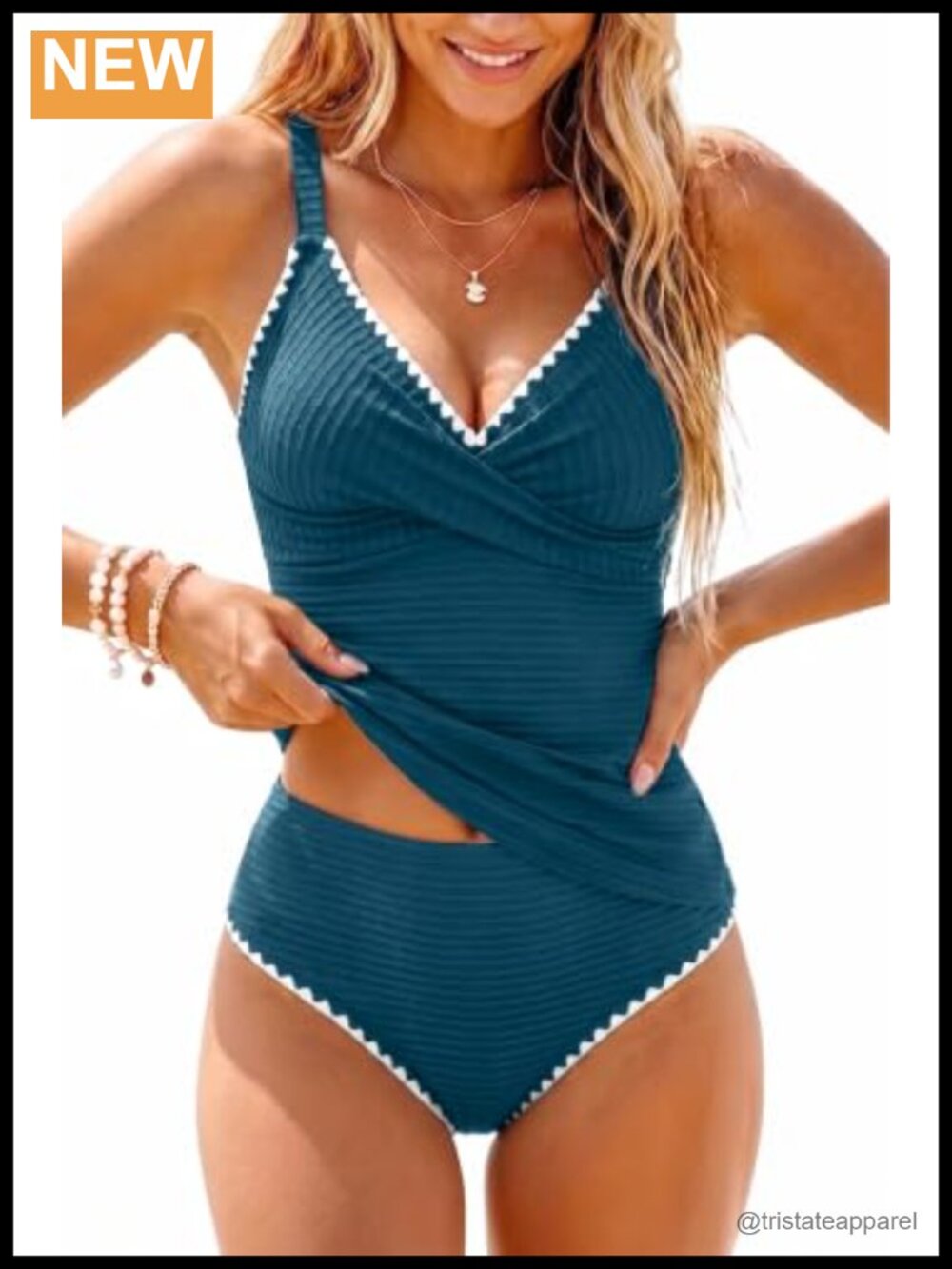 Daci Ribbed Twist Front Tankini Set Tummy Control High Waisted Swim
